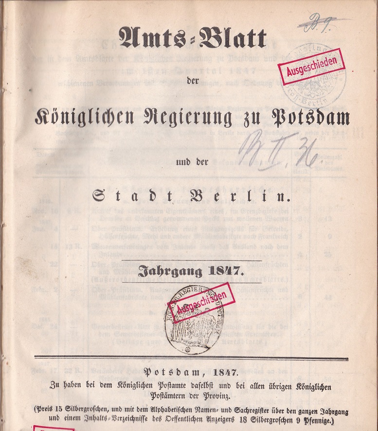 Amts-Blatt der Königlichen Regierung zu Potsdam und der Stadt Berlin. Jahrgang 1