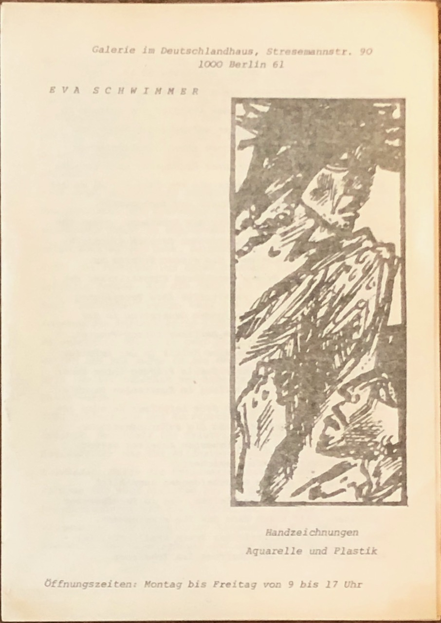 SCHWIMMER, Eva Schwimmer. Handzeichnungen, Aquarelle und Plastik. Ausstellung 19